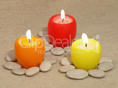 Three multicolored candles.