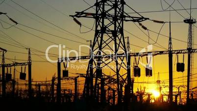 Electricity power station at a sunset