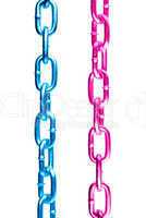 Blue and pink steel chains
