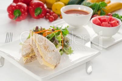 tuna and cheese sandwich with salad