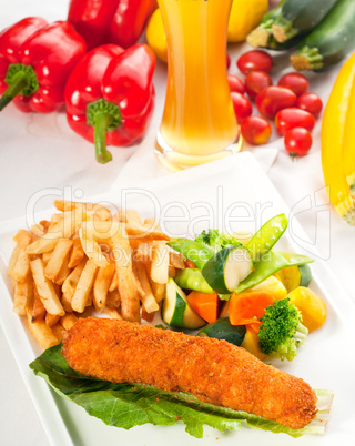 fresh chicken breast roll and vegetables