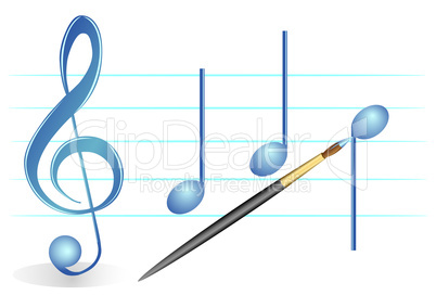 Brush, treble clef and notes