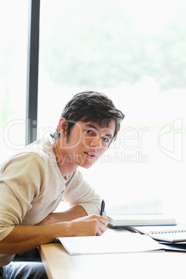 Portrait of a young student working on an essay