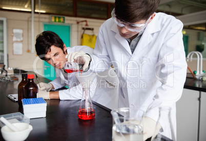 Young chemistry students making an experiment