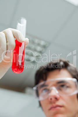 Portrait of a scientist looking at a test tube