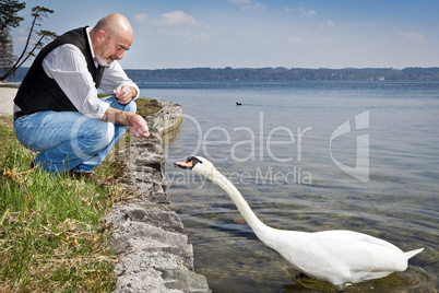 old man and swan
