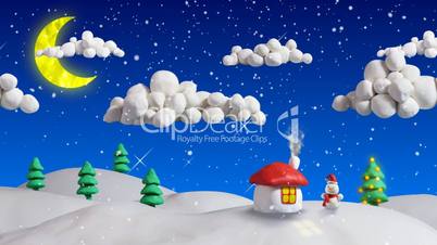 winter christmas scene house and firs loop clay animation