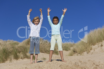 Happy Children, Boy & Girl, Playing At Beach