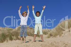 Happy Children, Boy & Girl, Playing At Beach