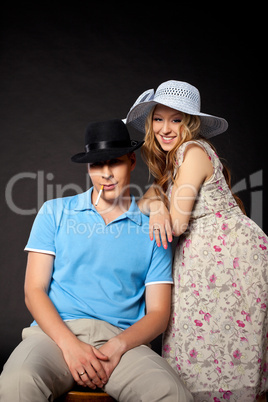 Young couple family portrait with pregnant woman