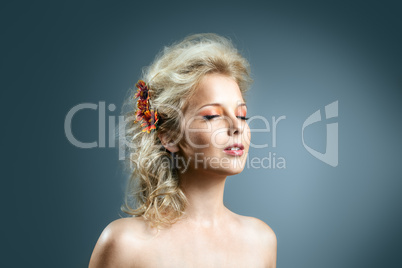 Beauty girl with hair style and autumn flower