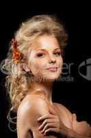 beautiful blond woman with flower garland