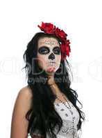 Serious woman in day of the dead mask isolated