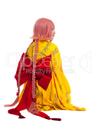 girl in cosplay character kimono costume