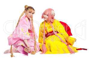 Portrait of beauty girls in kimono cosplay costume