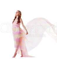 Yong pregnant woman walk with fly veil