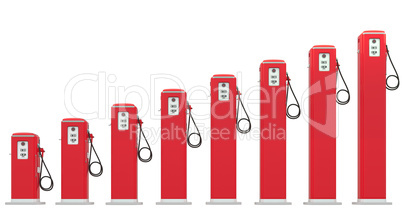 Fuel prices: red petrol pumps chart isolated
