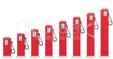 Fuel prices: red petrol pumps chart isolated