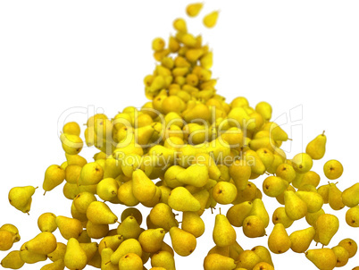 Yellow pears flow with shallow DOF on white