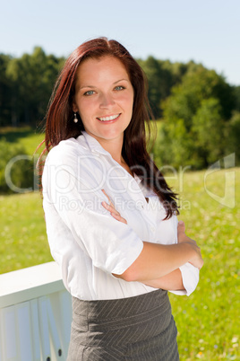 Young businesswoman sunny nature attractive smile