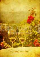 grunge image of two glasses of red wine