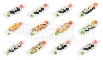 Sushi (Roll Assorted) on a white background