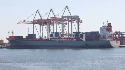 Ship to unload at a sea port. Odessa, Ukraine