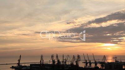 sunrise in the harbor of Odessa, Ukraine