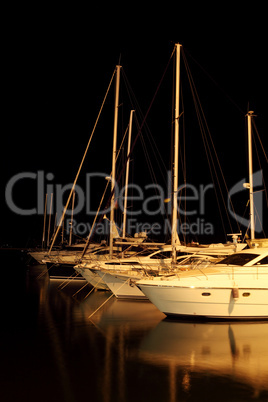 Many yachts lying at Odessa harbour in night