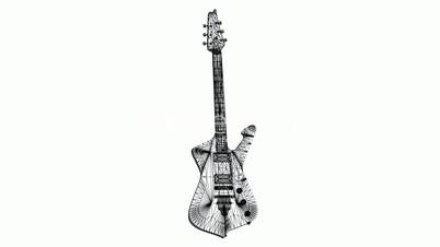 Rotation of 3D Electric Guitar.music,musical,instrument,string,rock,electric,art,sound,acoustic,Grid,mesh,sketch,structure,