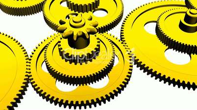 Rotation of 3D gear.mechanism,wheel,machine,engine,machinery,metal,technology,