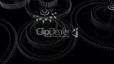 Rotation of 3D gear.mechanism,wheel,machine,engine,machinery,metal,technology,