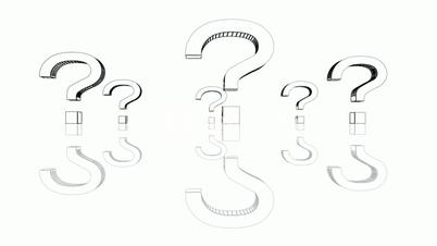 Rotation of 3D Question mark.isolated,mark,3d,illustration,abstract,problem,think,faq,answer,Grid,mesh,sketch,structure,