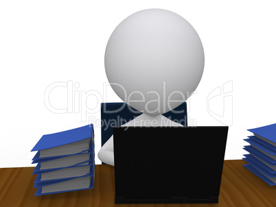 3D busy business man with a pile of work on his desk - isolated