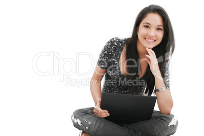 happy young beautiful woman with laptop