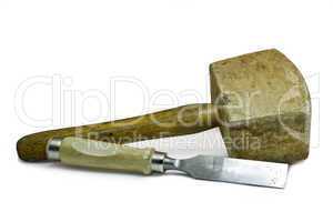 wooden hammer and chisel