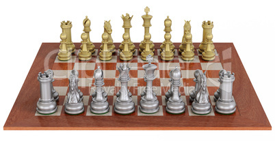 Metallenes Schachspiel auf Holzbrett - Metal chess set on wooden board