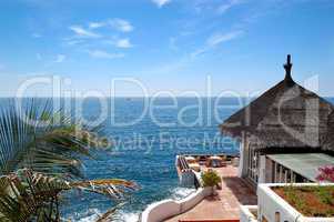 Open-air restaurant with a view on Atlantic Ocean, Tenerife isla