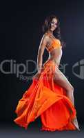 beauty naked woman posing in orange veil