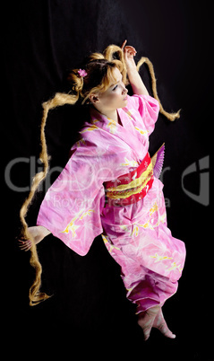 Beauty woman lay in kimono cosplay character