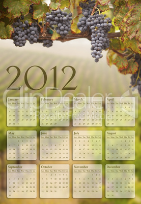 2012 Calendar with Grape Vineyard Background