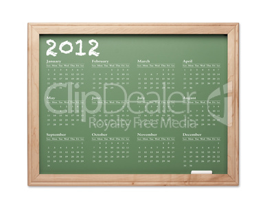 2012 Calendar Chalkboard with All Twelve Months