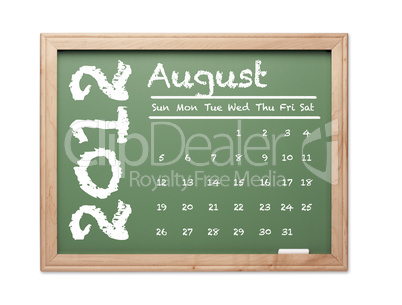 August 2012 Calendar on Green Chalkboard