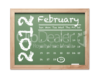 February 2012 Calendar on Green Chalkboard