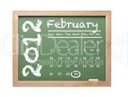 February 2012 Calendar on Green Chalkboard