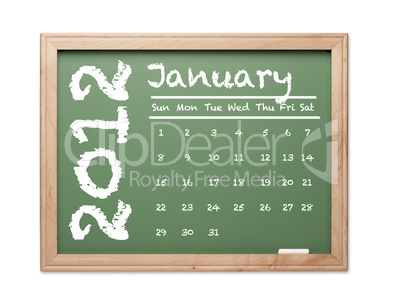 January 2012 Calendar on Green Chalkboard