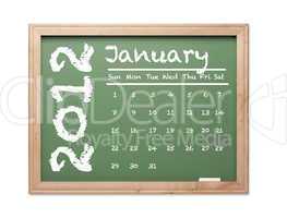 January 2012 Calendar on Green Chalkboard