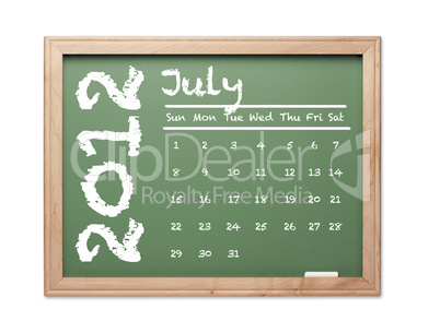 July 2012 Calendar on Green Chalkboard