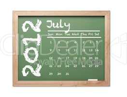 July 2012 Calendar on Green Chalkboard