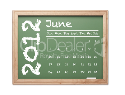 June 2012 Calendar on Green Chalkboard